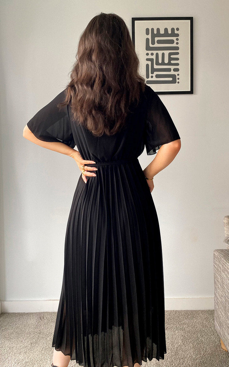 Pleated Wrap Front Maxi Dress by Moda