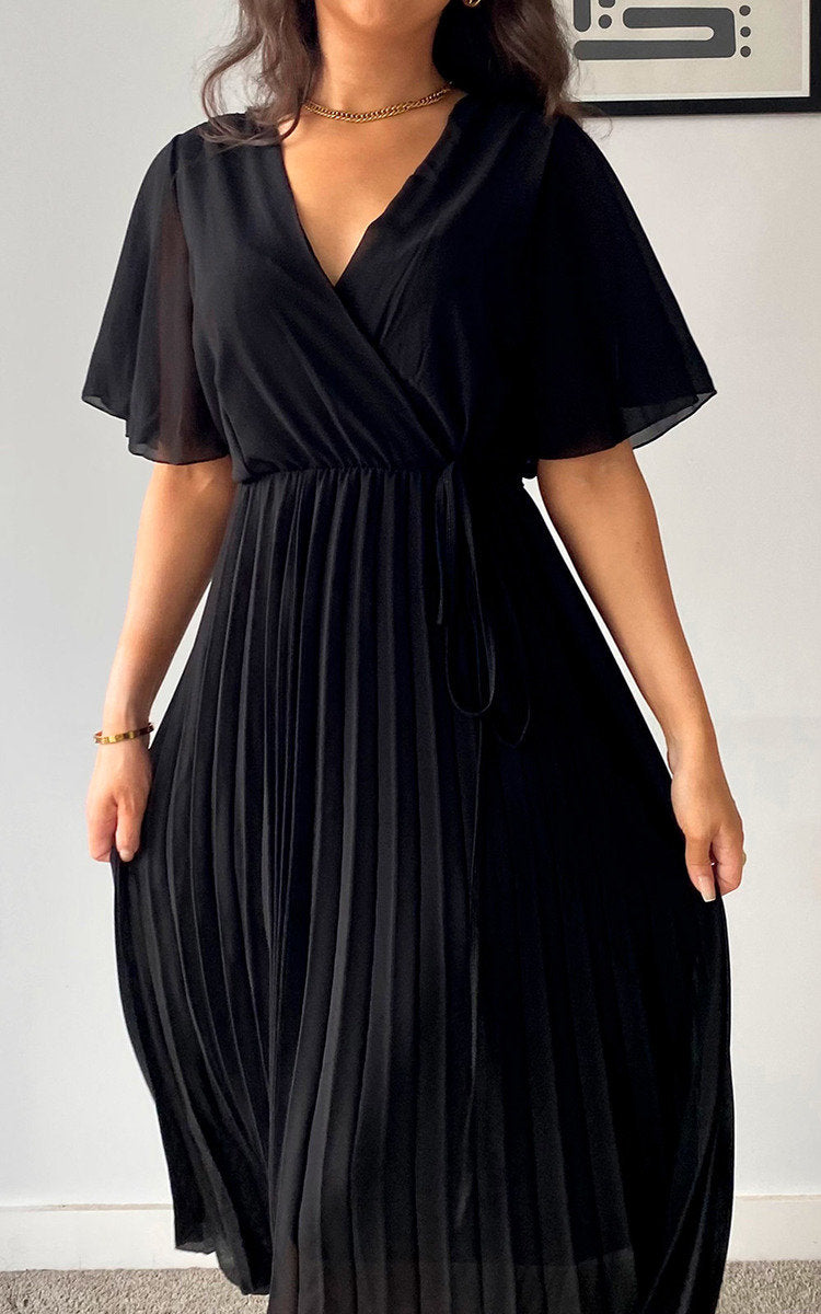 Pleated Wrap Front Maxi Dress by Moda
