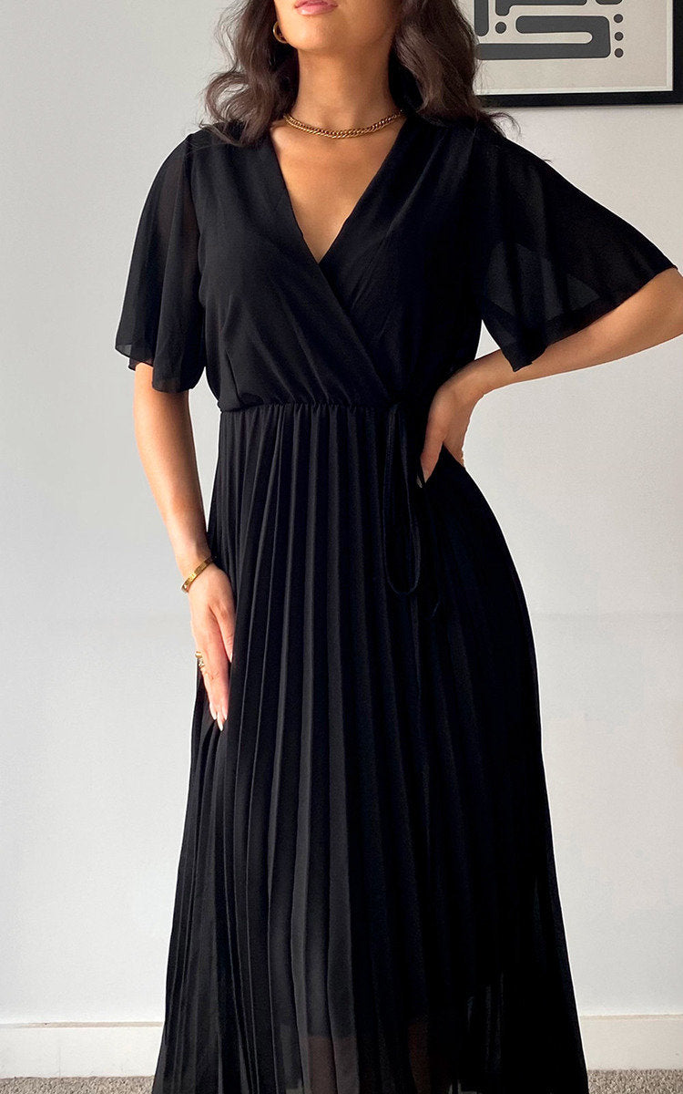 Pleated Wrap Front Maxi Dress by Moda