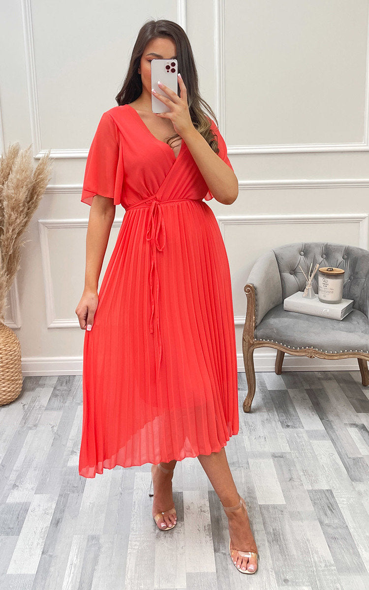 Pleated Wrap Front Maxi Dress by Moda