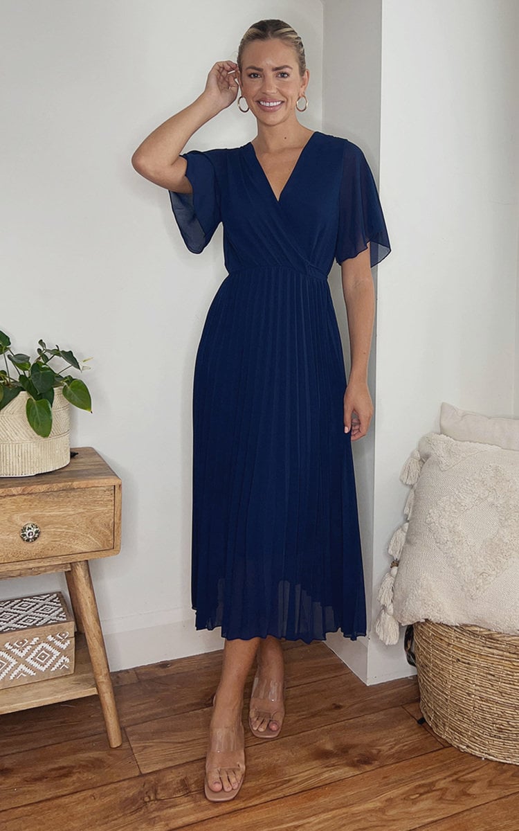 Pleated Wrap Front Maxi Dress by Moda