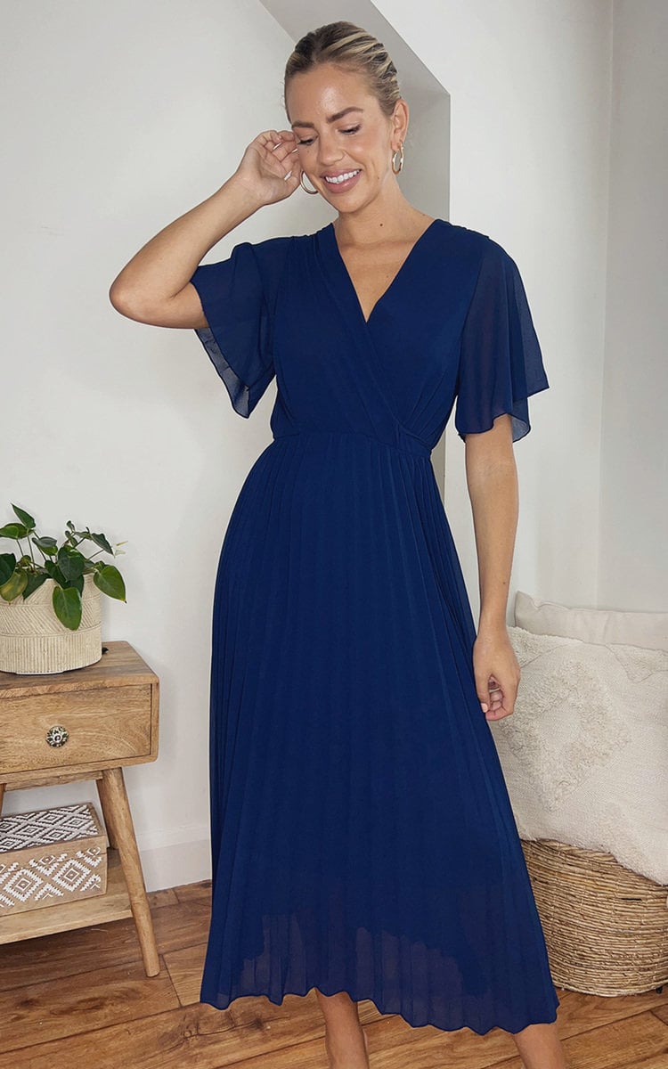 Pleated Wrap Front Maxi Dress by Moda
