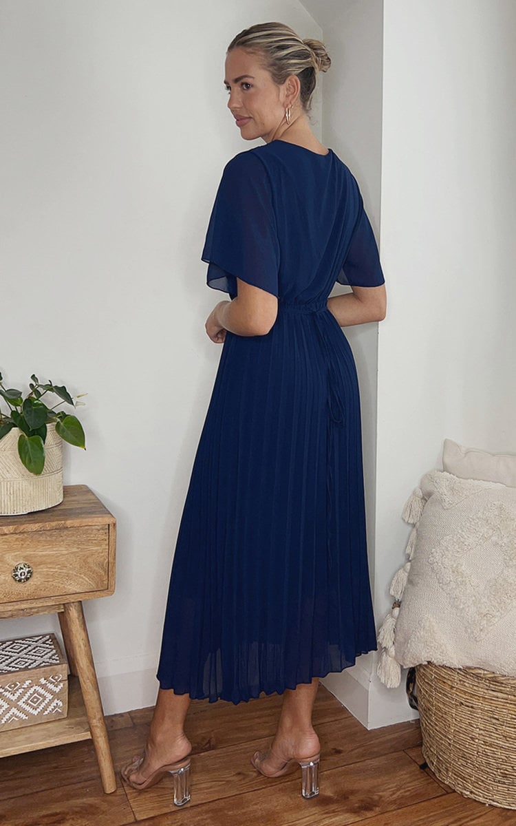 Pleated Wrap Front Maxi Dress by Moda