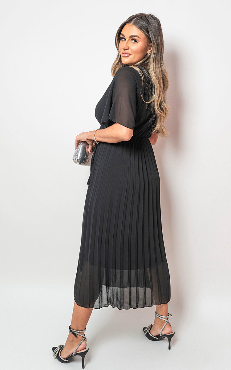 Pleated Wrap Front Maxi Dress by Moda