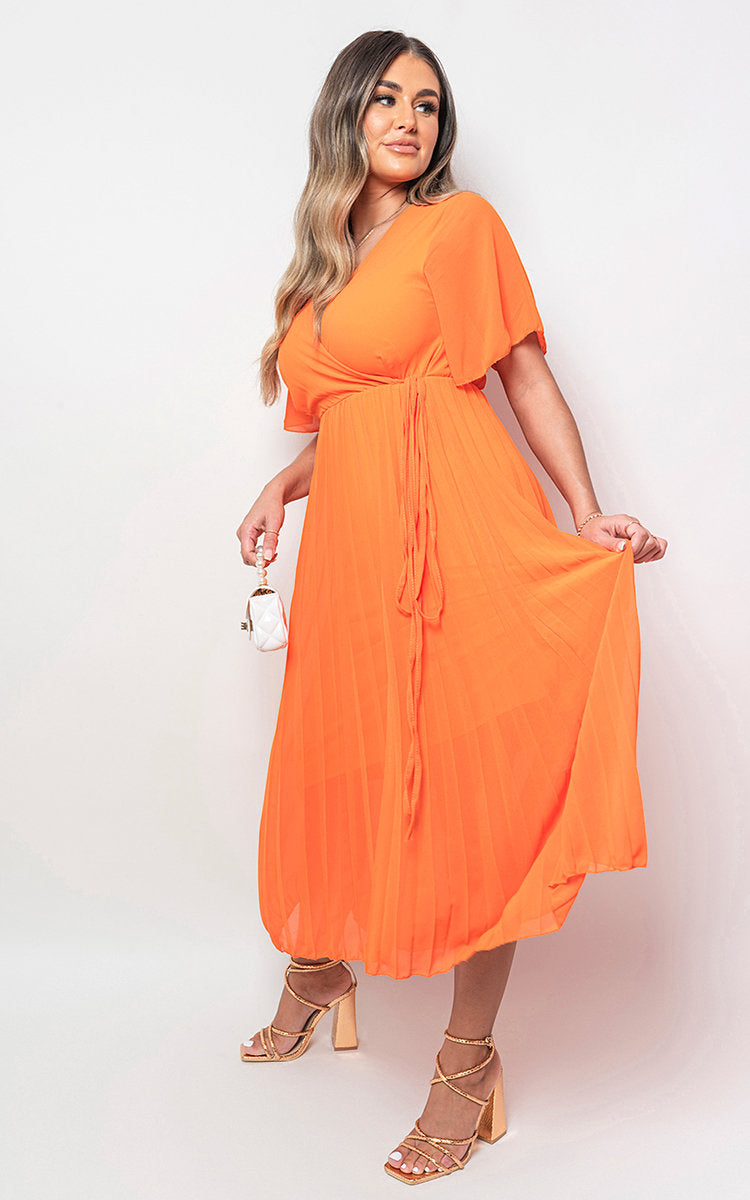 Pleated Wrap Front Maxi Dress by Moda
