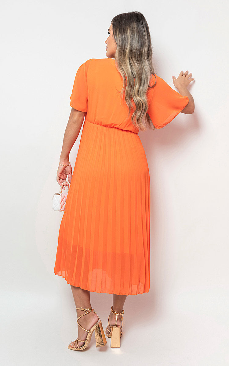 Pleated Wrap Front Maxi Dress by Moda
