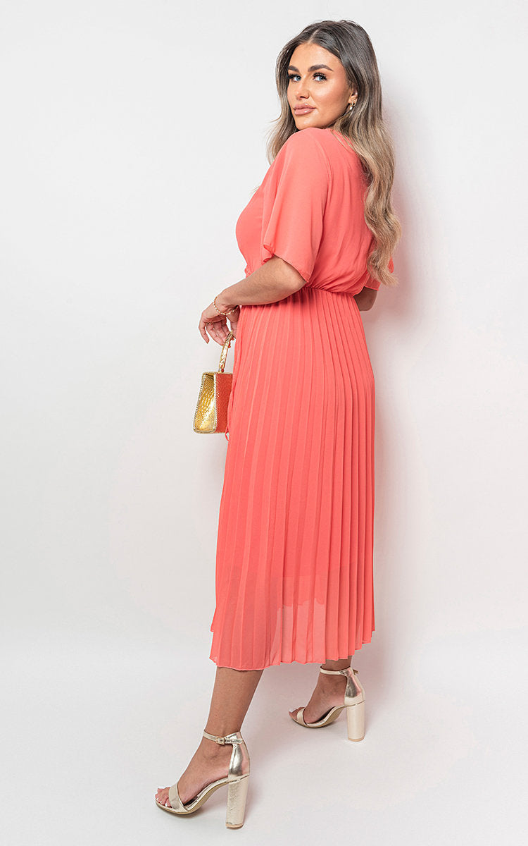 Pleated Wrap Front Maxi Dress by Moda