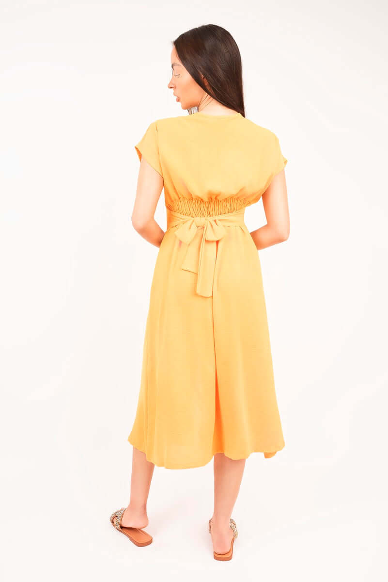 Button Down Cap Sleeve Midi Dress by Moda