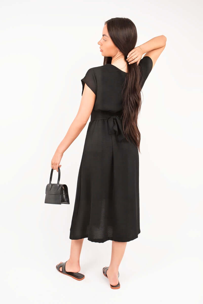 Button Down Cap Sleeve Midi Dress by Moda