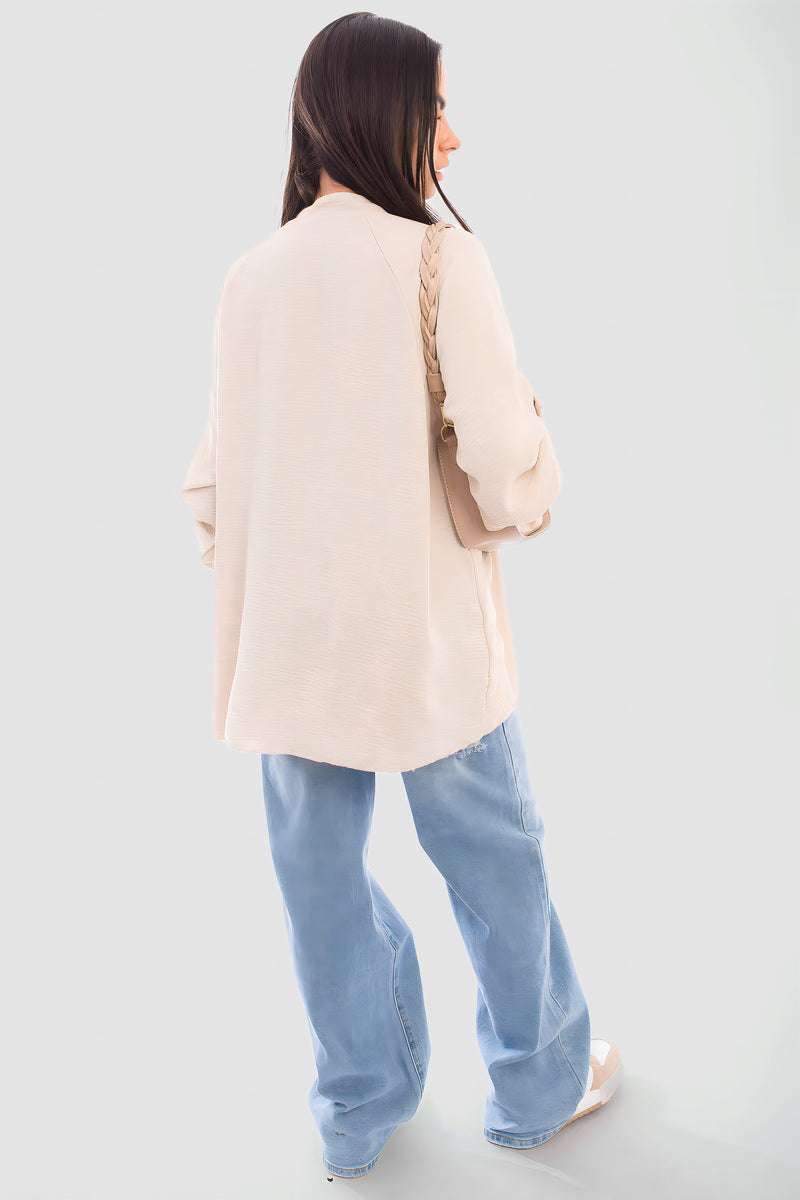 Loose Fit Button Detail Front Folded Long Sleeve Top