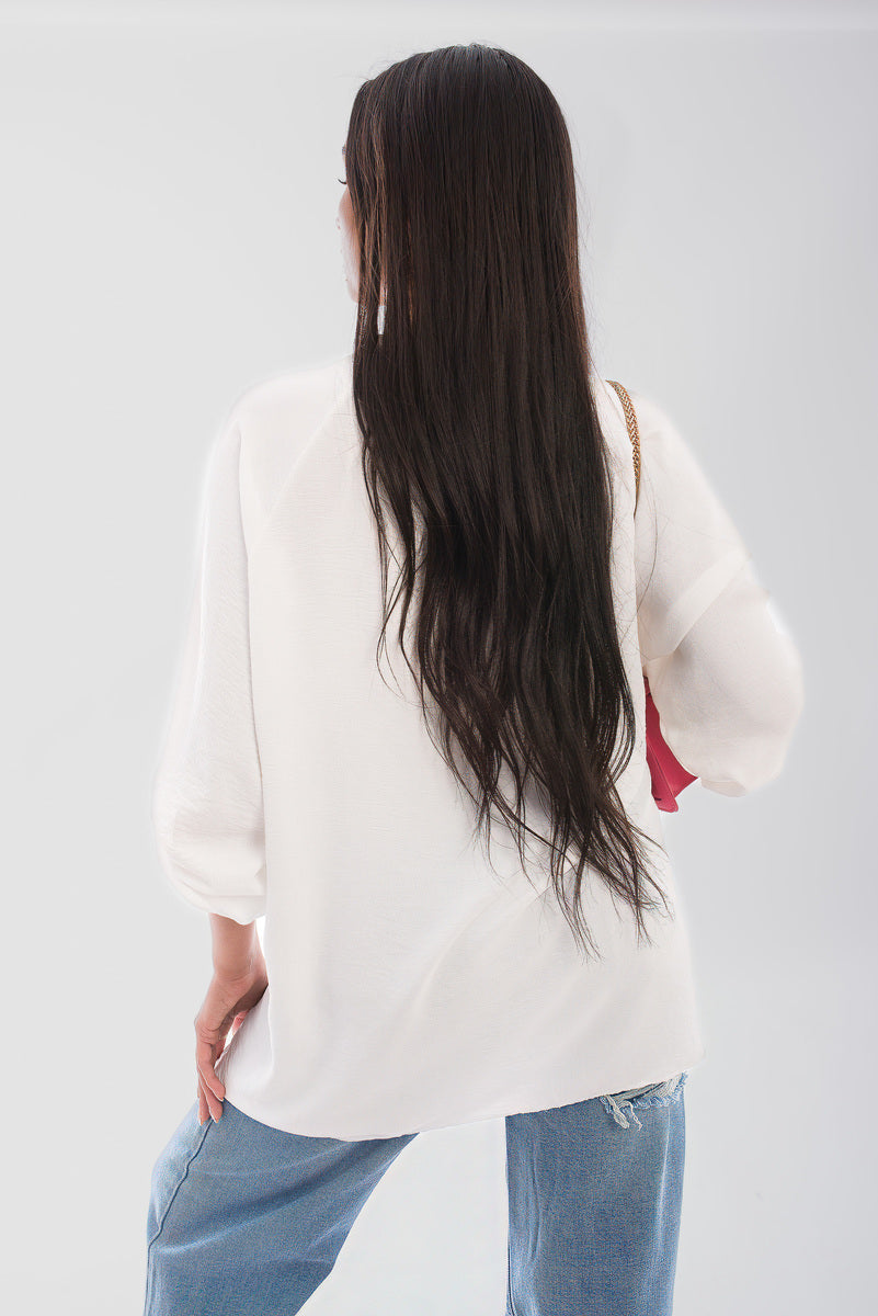 Loose Fit Button Detail Front Folded Long Sleeve Top