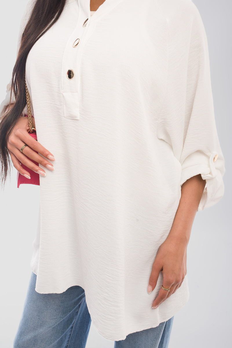 Loose Fit Button Detail Front Folded Long Sleeve Top