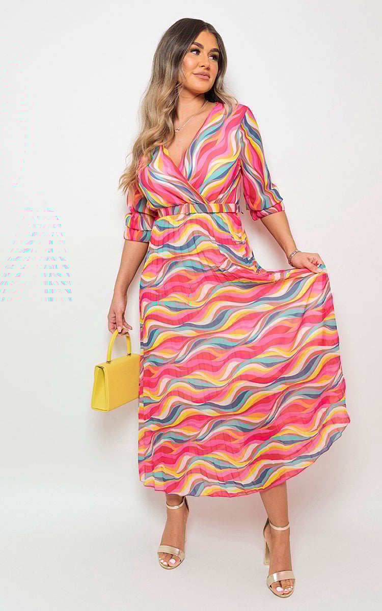 Long Sleeve Printed Maxi Dress with Belt Detail by Moda