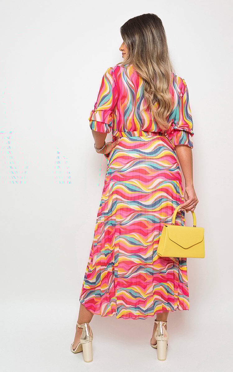 Long Sleeve Printed Maxi Dress with Belt Detail by Moda