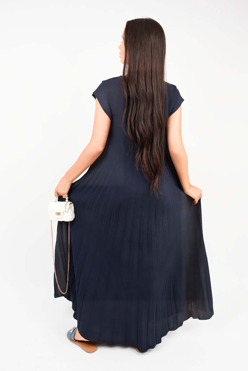 Pleated Cap Sleeve Maxi Dress by Moda