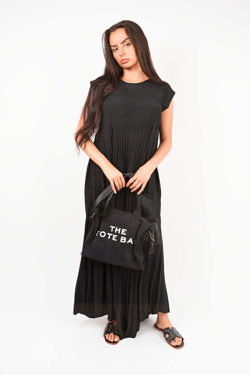 Pleated Cap Sleeve Maxi Dress by Moda