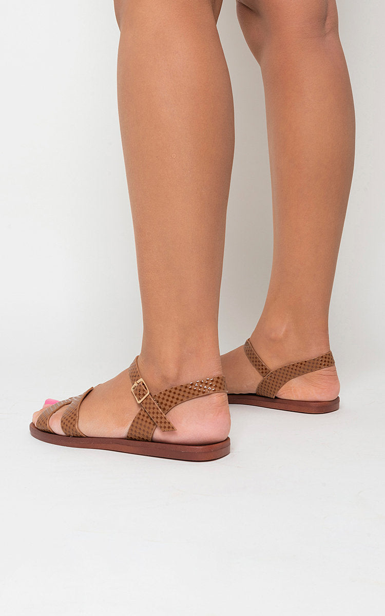 Faux Leather Santorini Strappy Flat Sandals