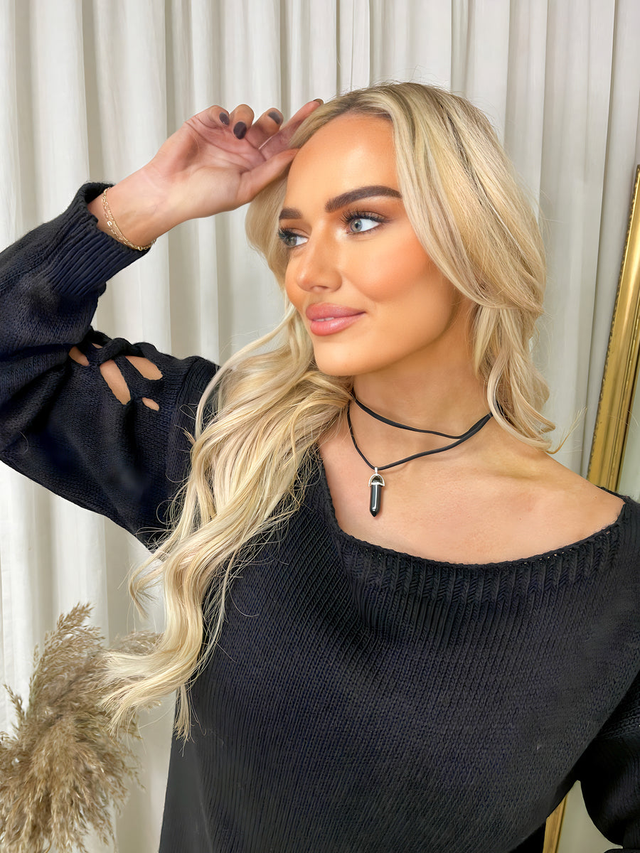 Double Strap Drop Pendant Choker Necklace