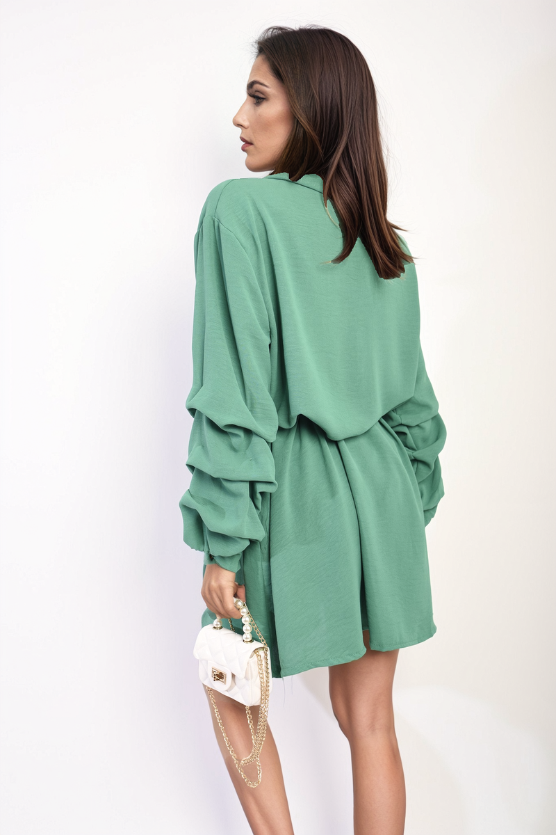 Ruffle Sleeve Pocket Button Front Blouse Dress by Moda