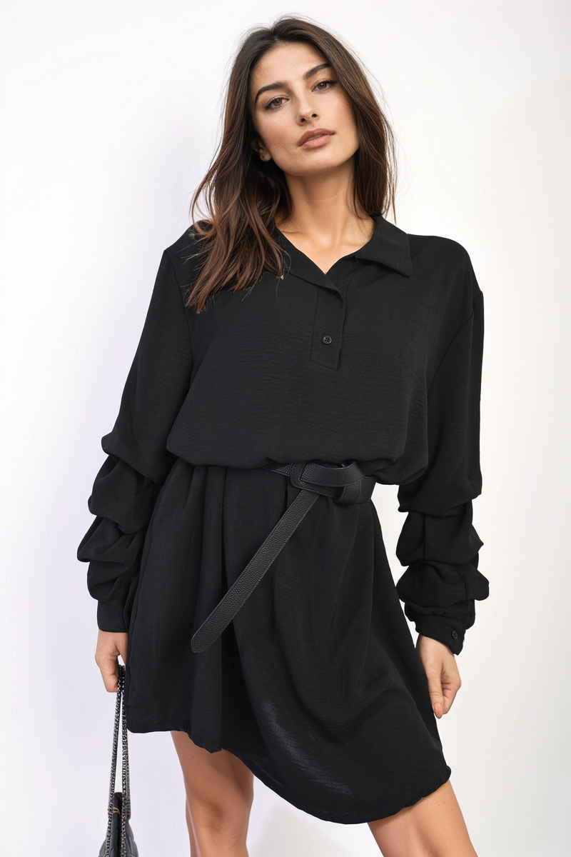 Ruffle Sleeve Pocket Button Front Blouse Dress by Moda