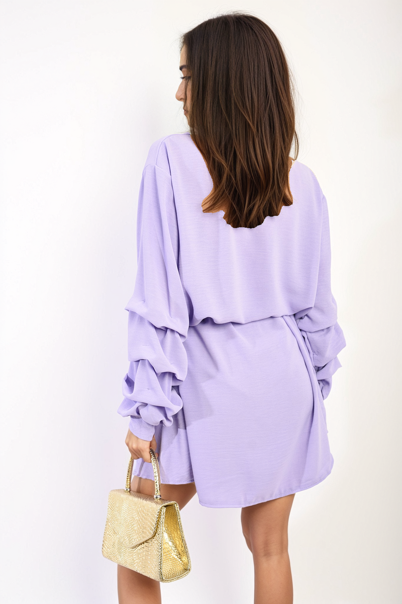 Ruffle Sleeve Pocket Button Front Blouse Dress by Moda