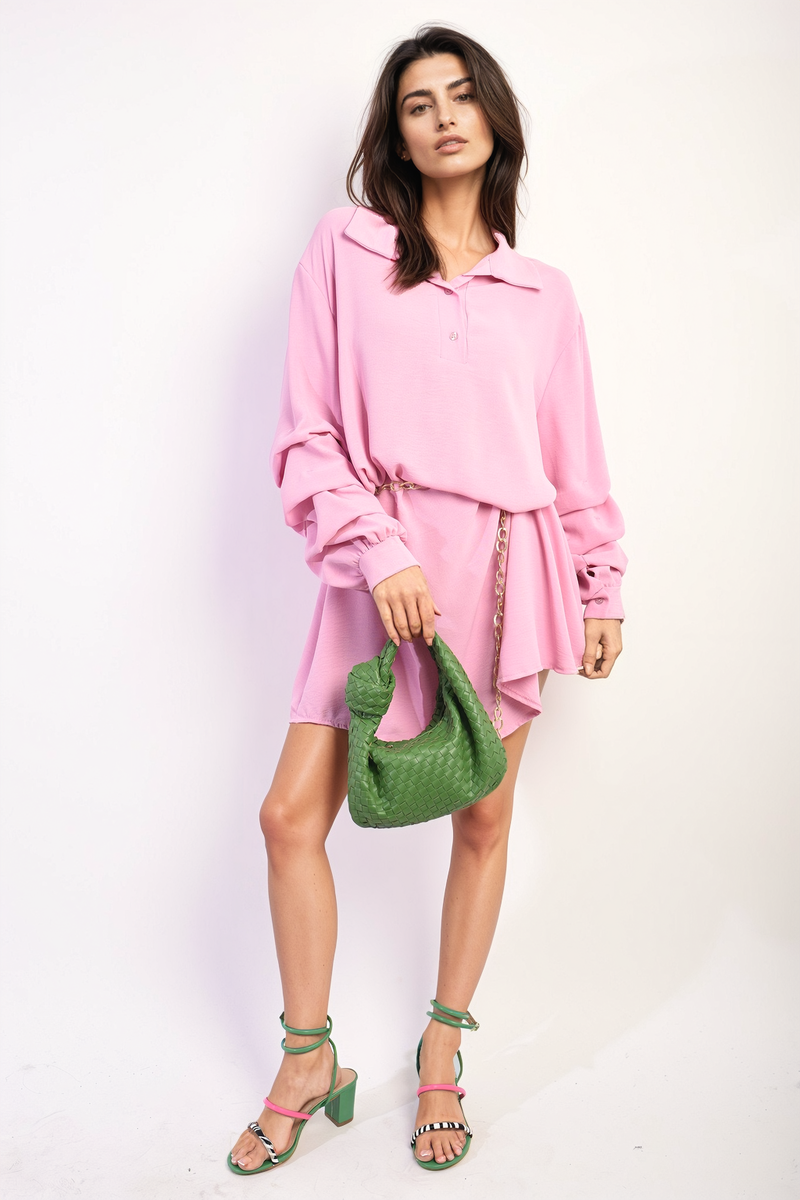 Ruffle Sleeve Pocket Button Front Blouse Dress by Moda