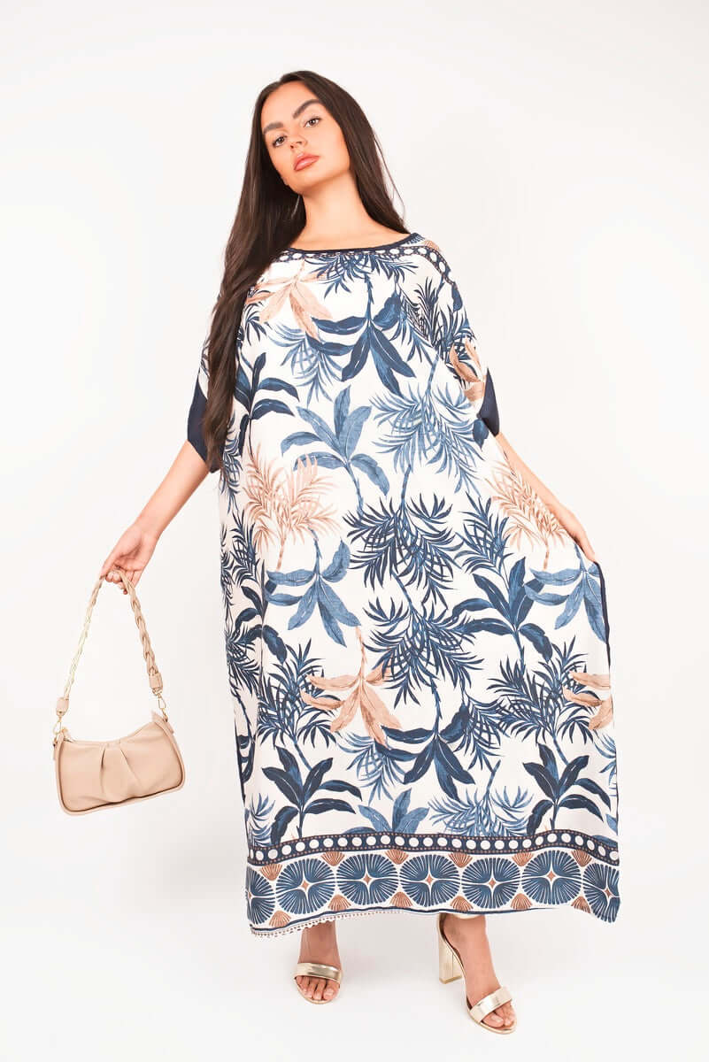 Oversized Batwing Maxi Dress with Tropical Print by Moda