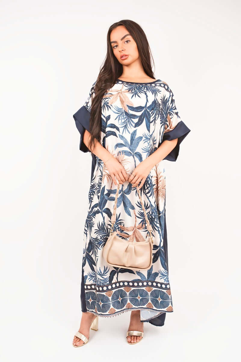 Oversized Batwing Maxi Dress with Tropical Print by Moda