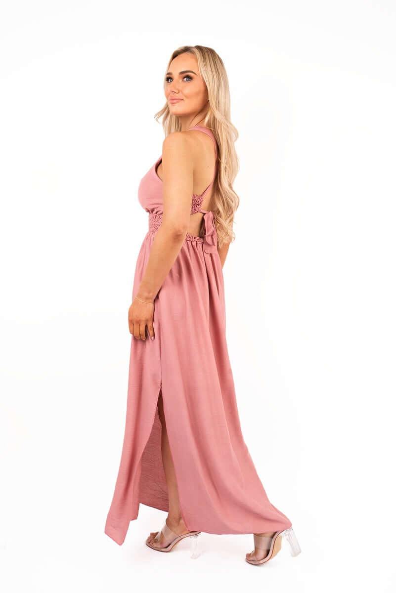 Cross Back Maxi Dress with Ruched Waist by Moda
