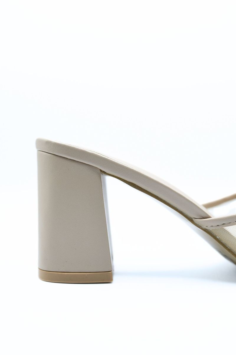 Open Toe Mesh Slip On Block Heels