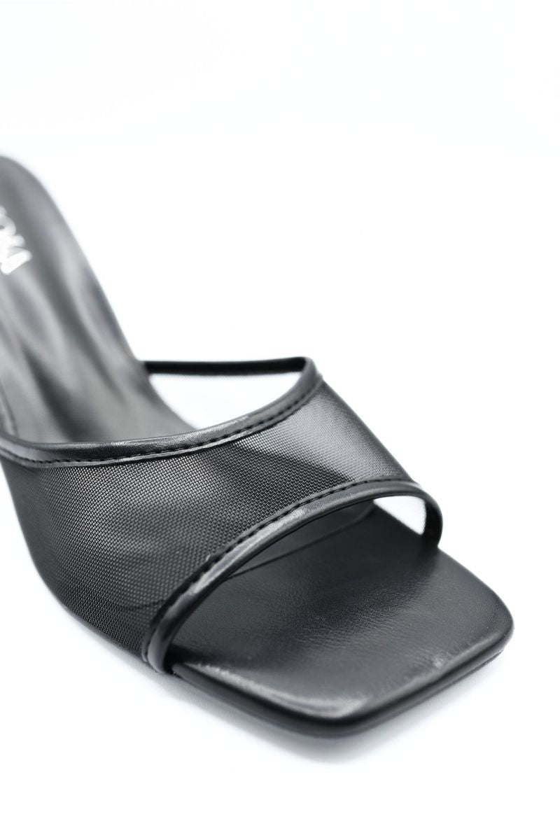 Open Toe Mesh Slip On Block Heels