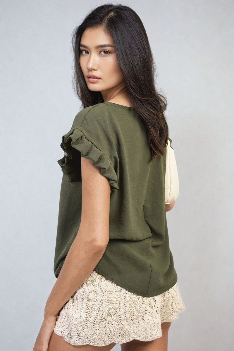 Ruffle Trim Sleeve Top