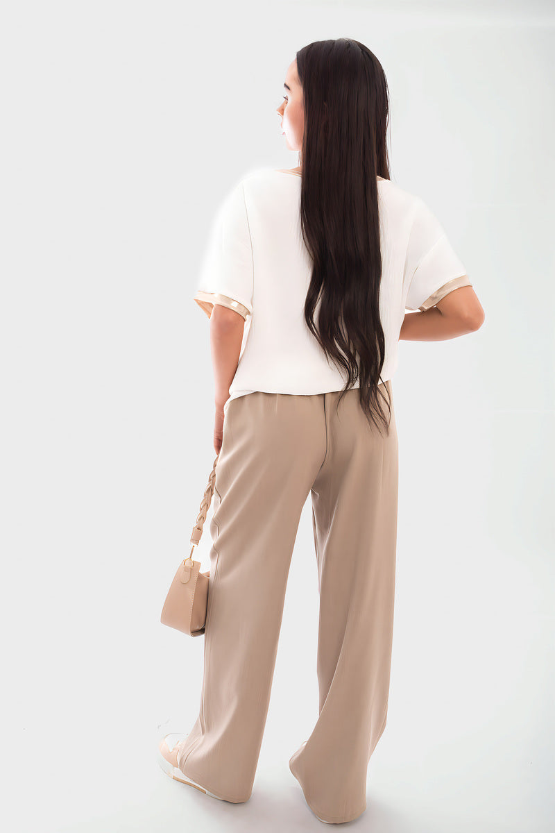 Double Waist Band Drawstring Wide Leg Trousers