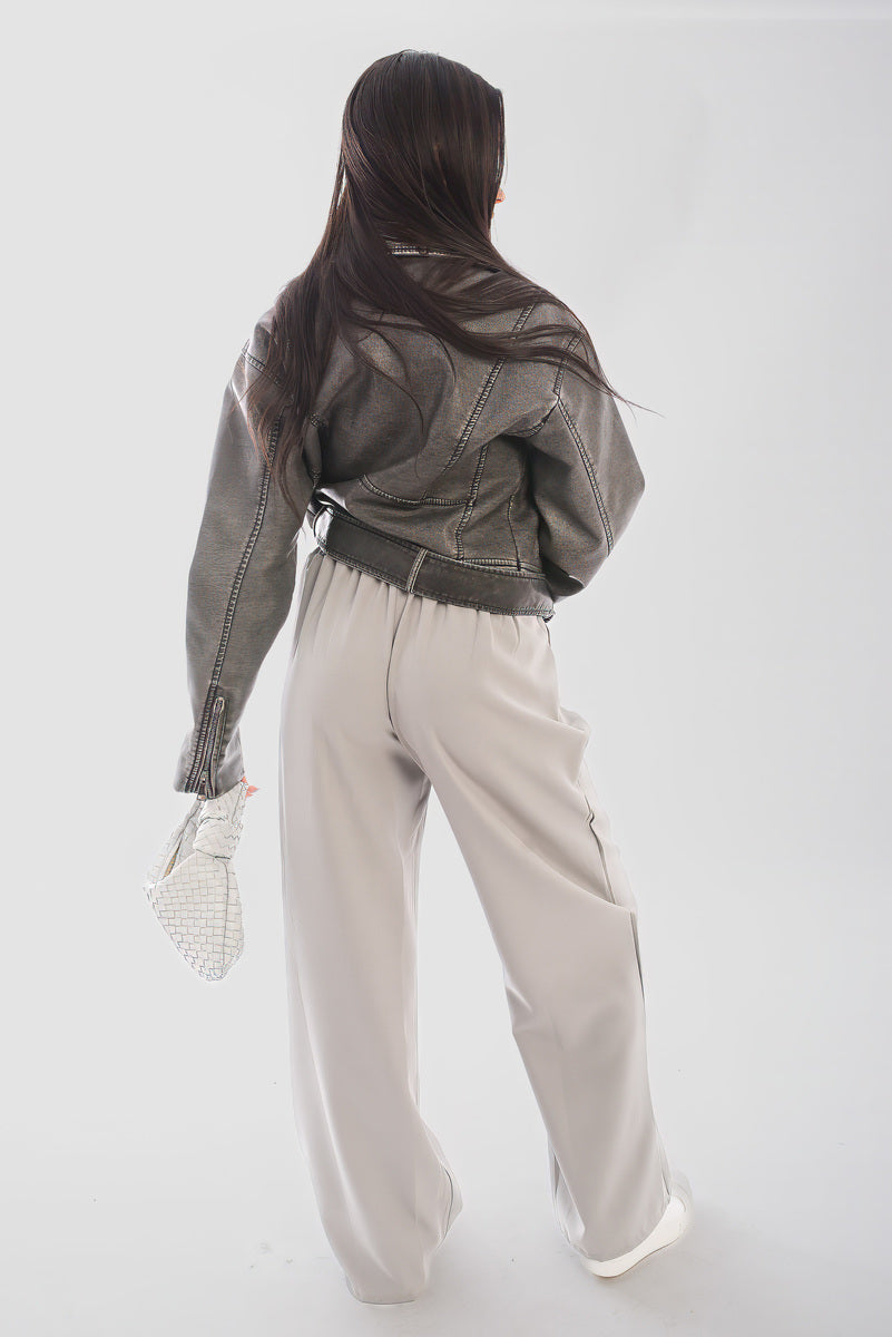 Double Waist Band Drawstring Wide Leg Trousers