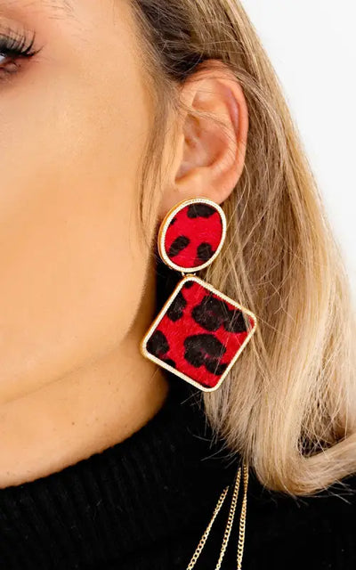 Leopard Print Drop Earrings - RED LEO / 1SZE