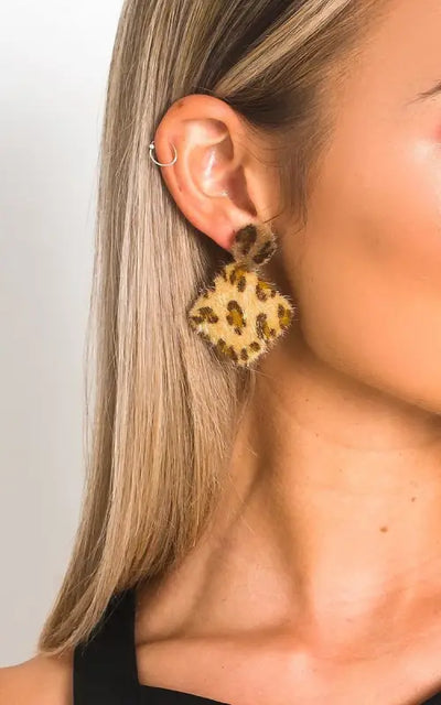 Leopard Print Fuzzy Earrings - Elite Urban