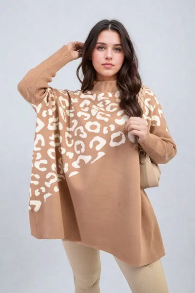 Leopard Print Knitted Long Sleeve Jumper - Elite Urban