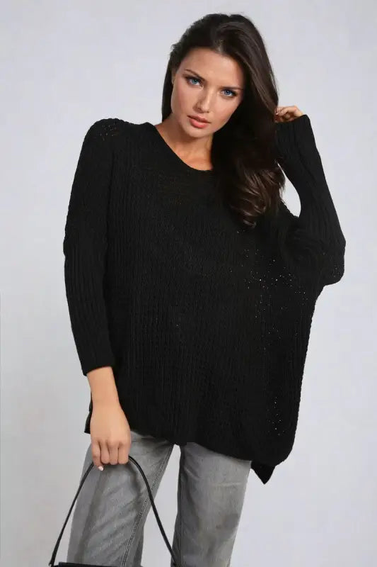 Long Back Knitted Long Sleeve Jumper - Elite Urban