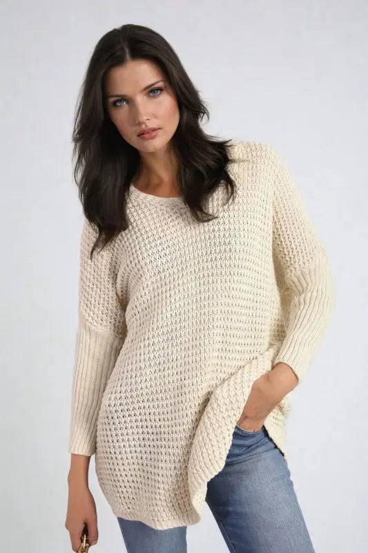 Long Back Knitted Long Sleeve Jumper - Elite Urban