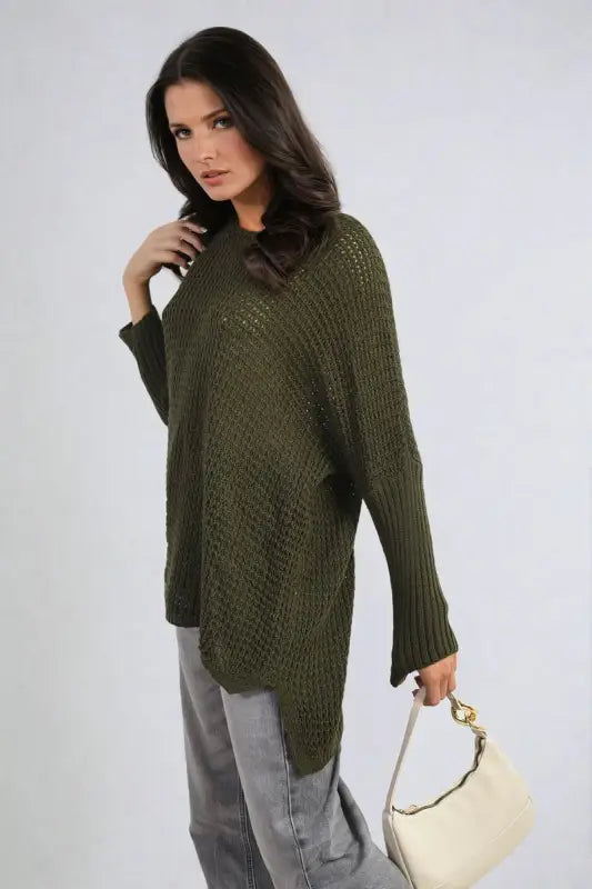 Long Back Knitted Long Sleeve Jumper - Elite Urban