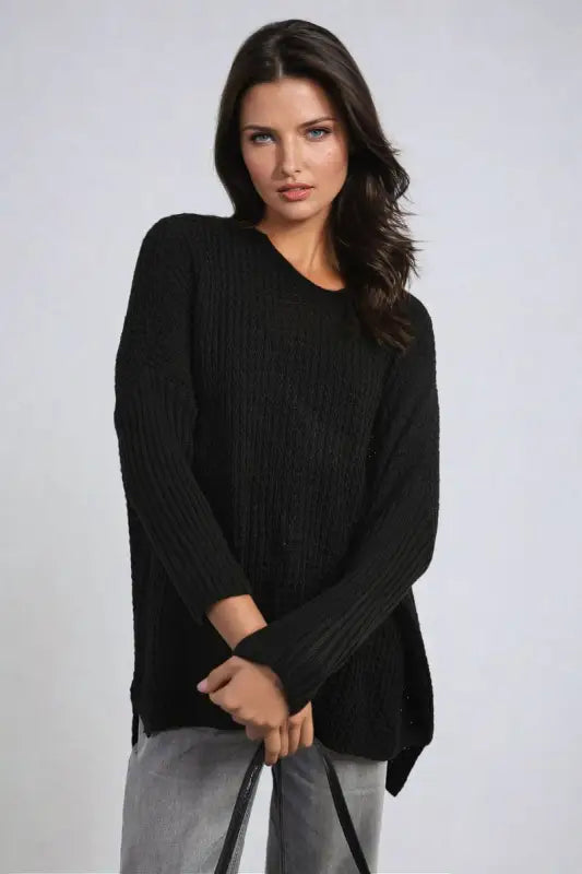 Long Back Knitted Long Sleeve Jumper - Elite Urban