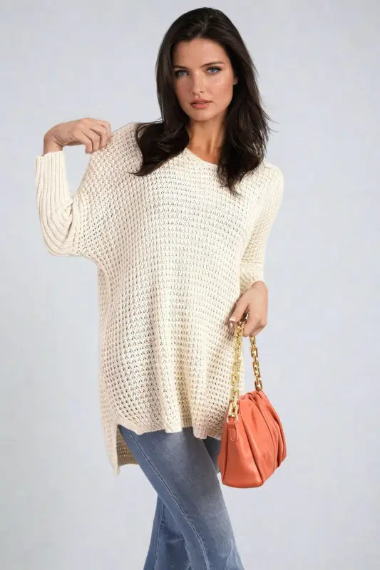 Long Back Knitted Long Sleeve Jumper - Elite Urban