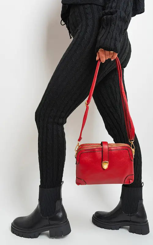 Multi-pocket Crossbody Zipper Bag - Red / 1SIZE