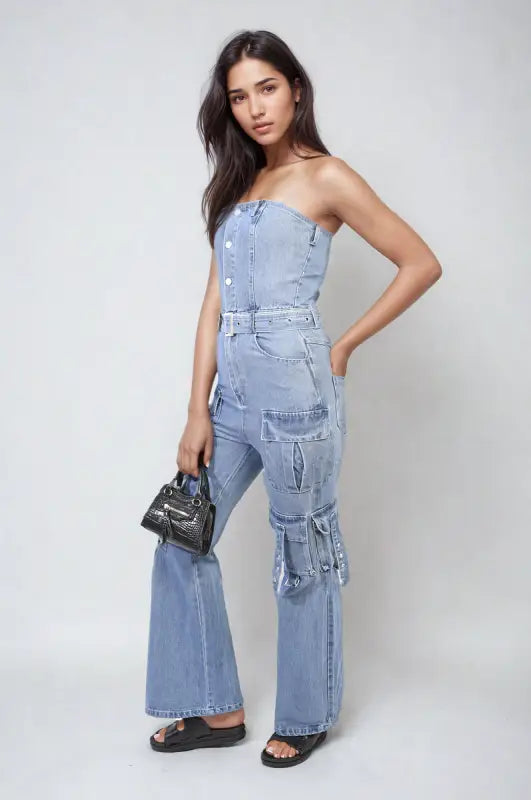 Multi Pockets Strapless Cargo Jumpsuit - Elite Urban