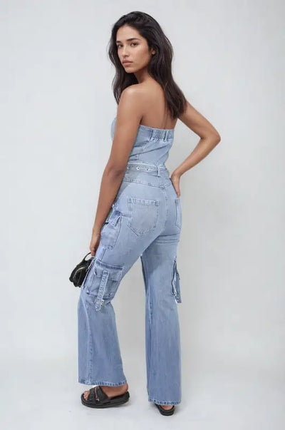 Multi Pockets Strapless Cargo Jumpsuit - Elite Urban