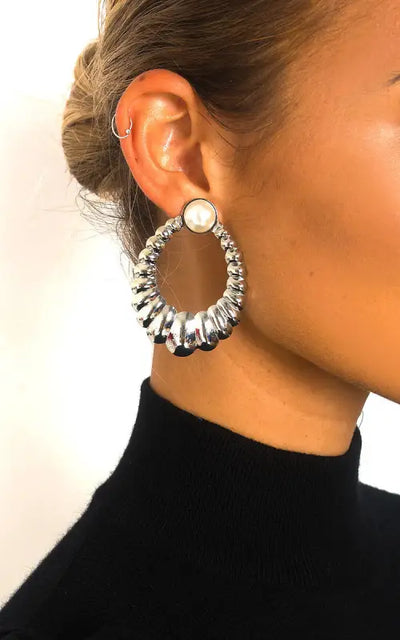 Pearl Detail Statement Hoop Earrings - Elite Urban