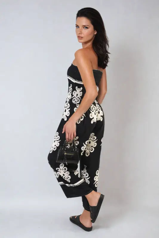 Printed Strapless Jumpsuit - Elite Urban