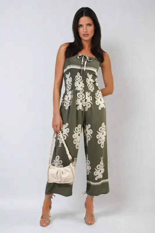 Printed Strapless Jumpsuit - Elite Urban