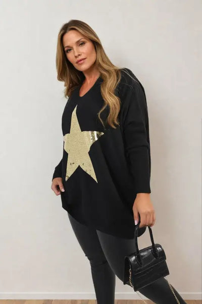 Sequin Star Oversized Knitted Jumper - Elite Urban