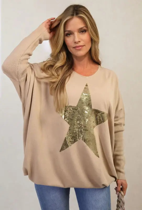 Sequin Star Oversized Knitted Jumper - Elite Urban